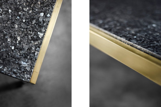 Image 1 of Vintage Mid-Century Italian Modern Brass Coffee Table with Stone Top, 1970s