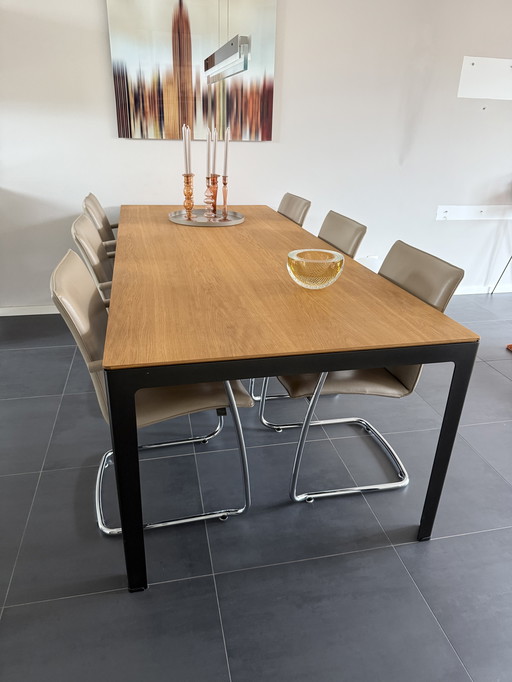 Leolux eetkamertafel en 6 Leolux stoelen