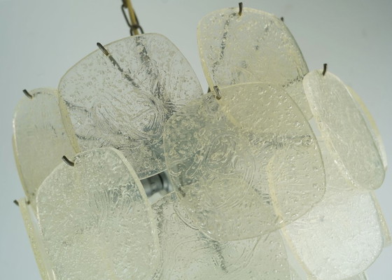 Image 1 of mid century PENDANT LIGHT with 30 acrylic discs like ice glass 1960s 1970s hanging lamp