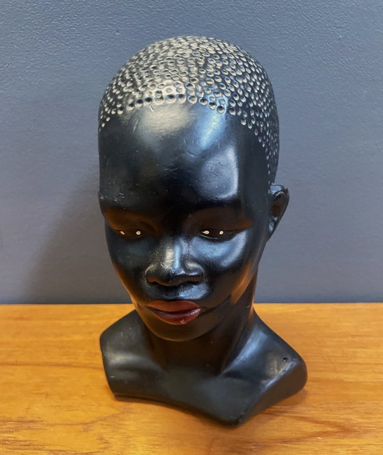 Image 1 of Busto in ceramica di uomo africano, anni '60