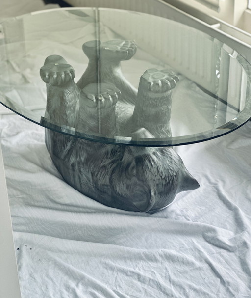 Table basse en verre sculpture d'ours