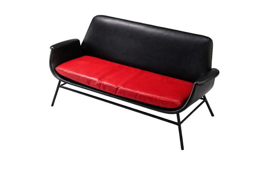 Zweisitzer-Ledersofa aus der Mitte des 20. Jahrhunderts, 1960er Jahre, Tschechoslowakei