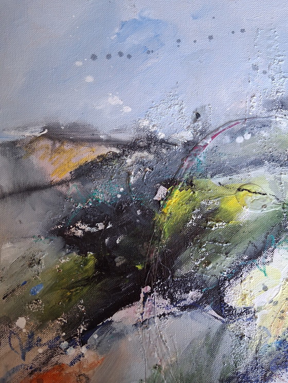 Image 1 of In the hills, mixed media with acrylic, ink and sand