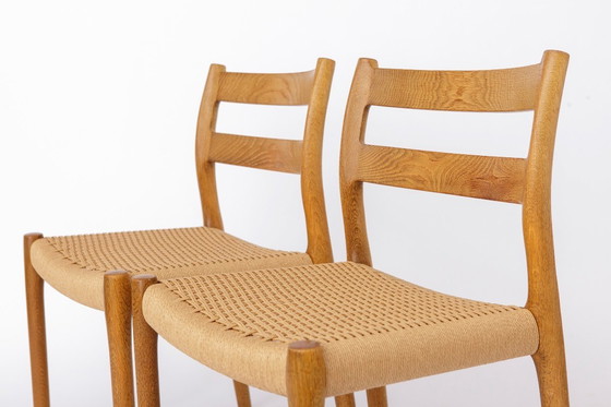 Image 1 of Niels Otto Møller Model 84 Dining Chairs Set of 4, Oak, 1970s Danish Mid Century Modern, Woven Cord Seats