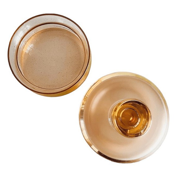 Image 1 of Schmuckkästchen im Art-Deco-Stil, lachsrosa-goldenes Glas, 1950er Jahre