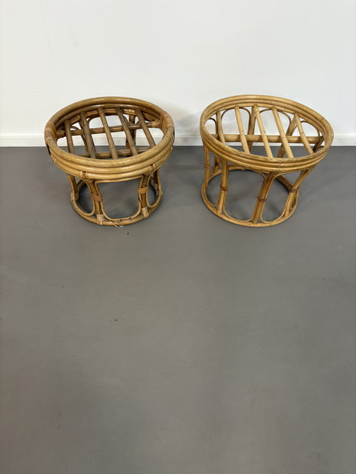 Set off 4, Vintage Rattan and Bamboo Stools 1970’s