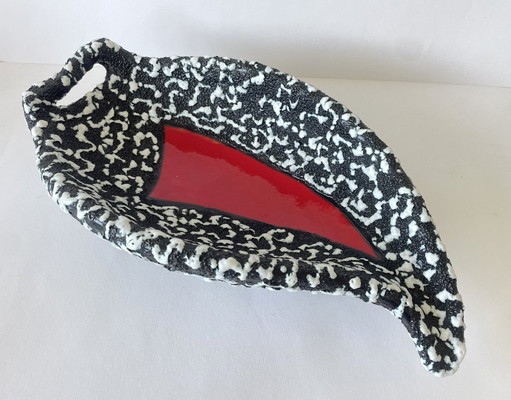 Vintage Vallauris foam ceramic bowl black-white-red