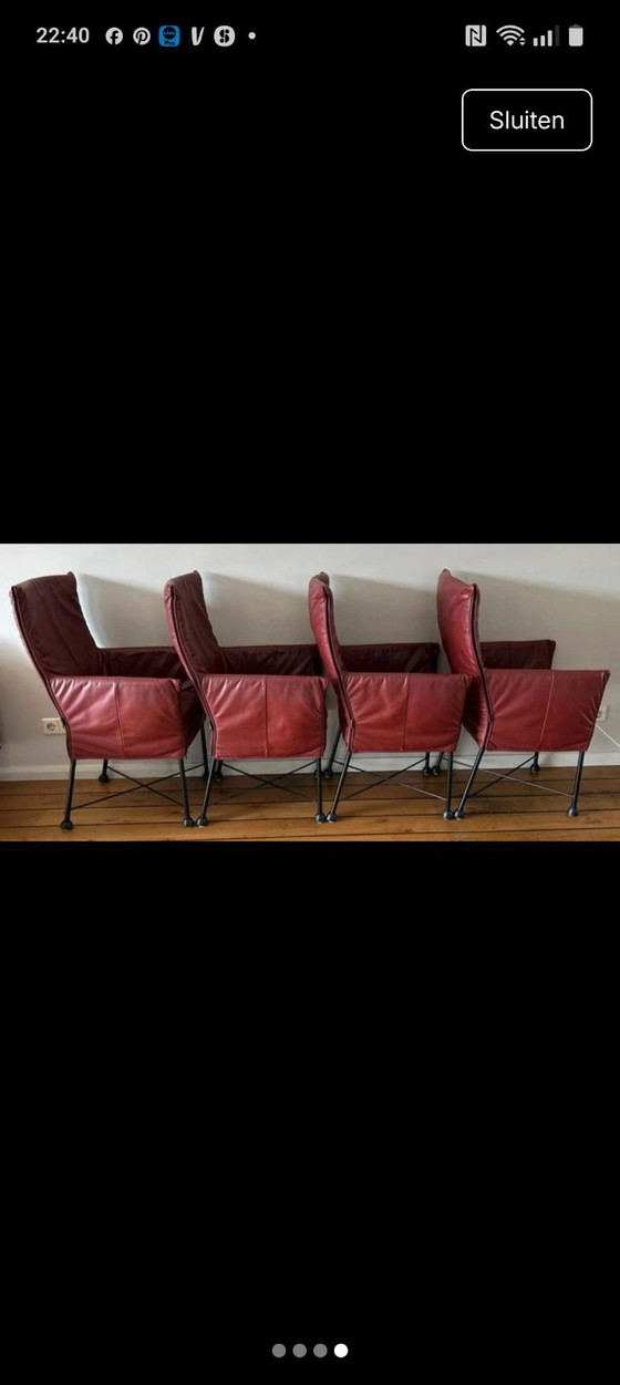 Image 1 of 4 eetkamerstoelen Geraldine rood leer op wieltjes 