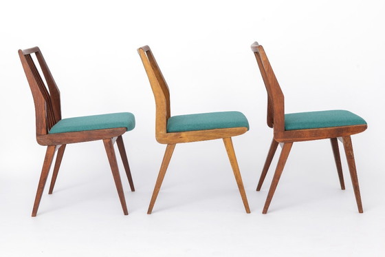 Image 1 of Set of 4 Casala Dining Chairs, Germany 1960s, Mid Century Beechwood Chairs with Turquoise Upholstery, Vintage Scandinavian Style