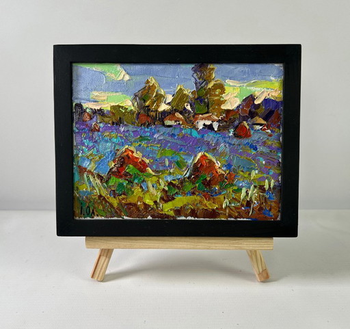 Original Oil Painting Summer Field Landscape Edge of the Village