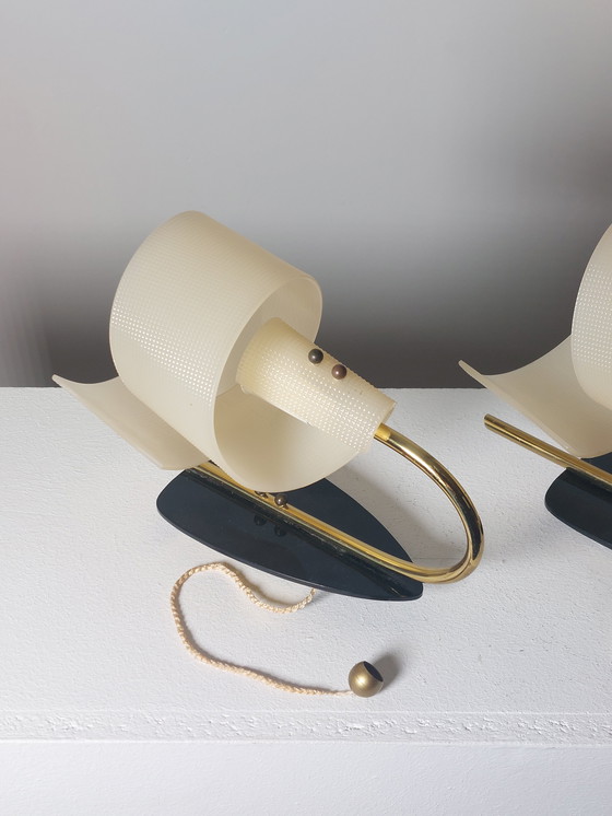 Image 1 of Coppia di lampade da parete vintage di metà secolo in ottone Geru