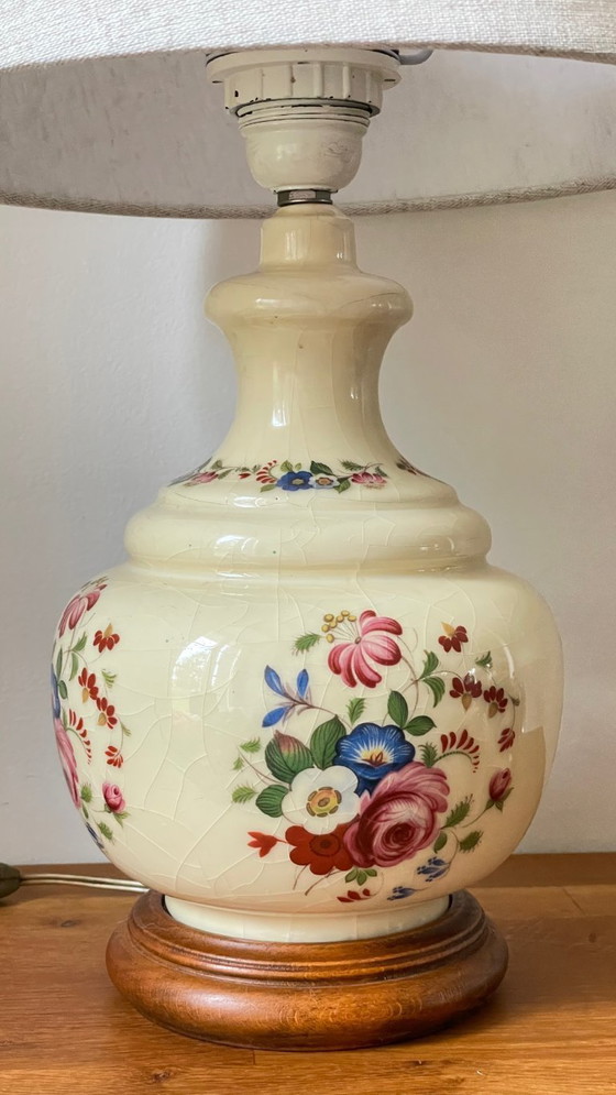Image 1 of Vintage Ceramic Lamp with Wooden Base