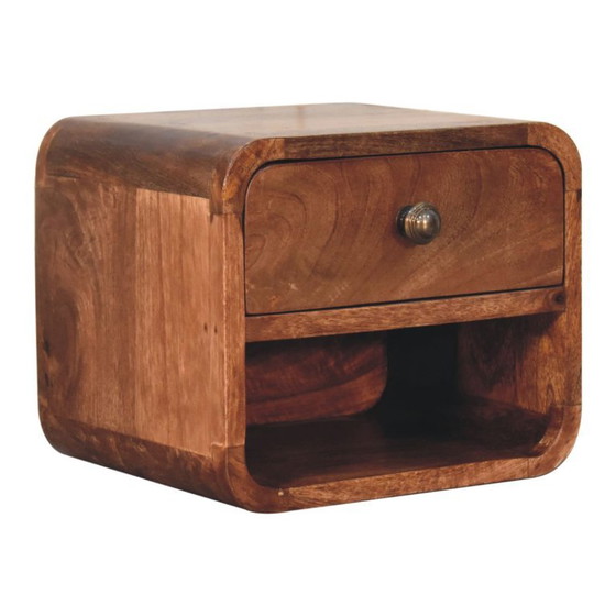 Mini comodino da parete in legno massello di mango con finitura caramello miele. – Artisan, Comodini, Wood (photo 4 of 10)