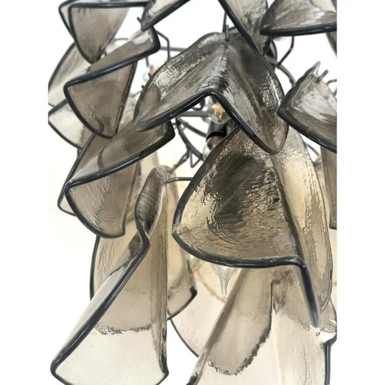 Image 1 of Lampadario a cascata in vetro di Murano fumé "Rondini", design moderno veneziano