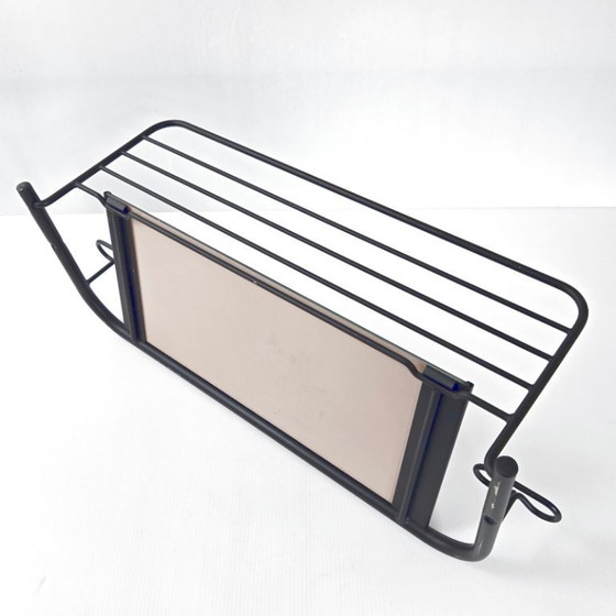 Image 1 of Vintage 1950s Rockabilly Wall-Mounted Coat Rack with Mirror, Black Lacquered Metal