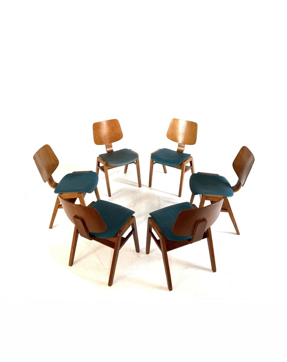 Image 1 of 6x chaise empilable vintage en contreplaqué, style Egon Eiermann '60s