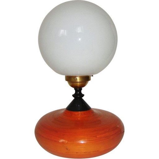 Lámpara vintage de latón y madera, años 70