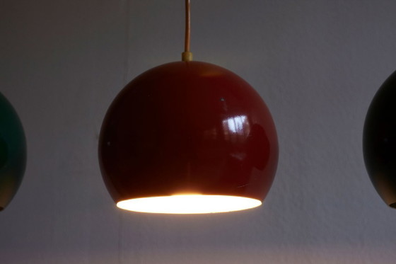Set di tre Lampade a sospensione vintage, Danimarca anni '70, Metallo, Verde (foto 7 di 10)