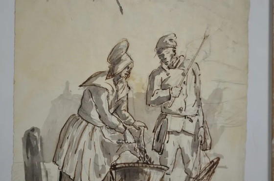 Zeichnung „Fischerpaar“ der Schule des 18. Jahrhunderts – Gemälde & Zeichnungen, Paper (photo 8 of 9)