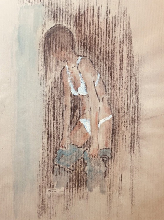 Image 1 of Preparatory sketch painting of a female portrait "fitting"