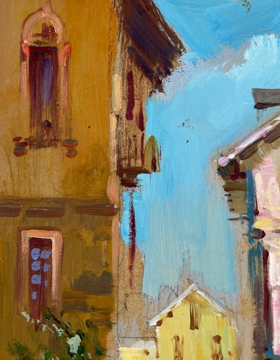 Image 1 of Original Oil Painting City Street Landscape Life between walls