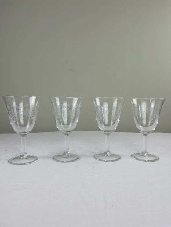 Gravierte Gläser auf Fuß – Gläser & Karaffe, Crystal, Glass, Art Nouveau (photo 5 of 5)