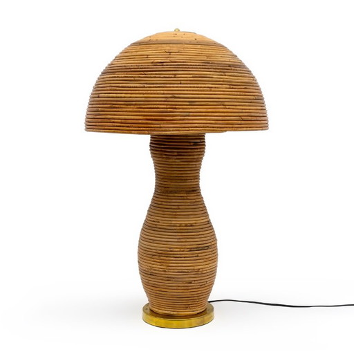 Vintage Rattan- und Messing-Tischlampe, 1970er Jahre