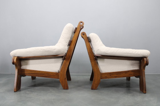 Image 1 of Coppia di poltrone brutaliste in rovere, Cecoslovacchia, anni '70