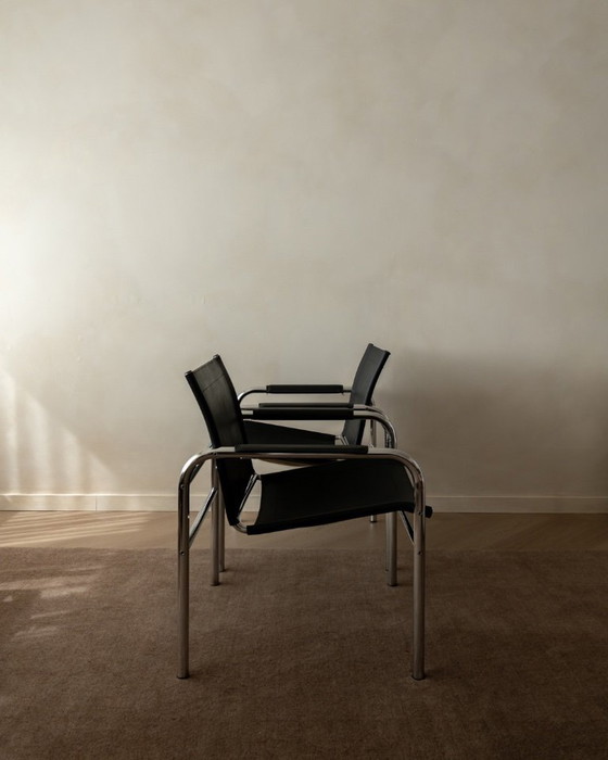 Image 1 of Vintage Bauhaus Klinte loungestoelen van chroom en zwart leer, ontworpen door Tord Björklund voor IKEA, jaren 80, set van 2.