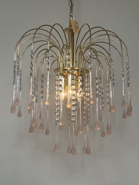 Image 1 of XL Vintage Large Pink Teardrop Pears Chandelier Crystal Pendant Lamp