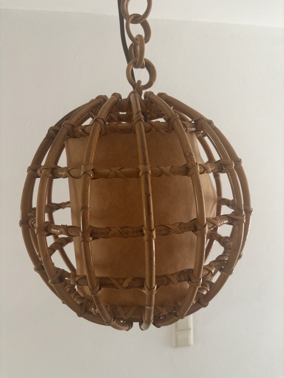 Image 1 of Jaren 70 boho rotan bamboe plafondlamp