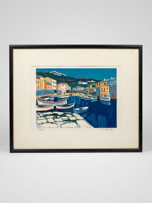 Lithographie nach Jean-Claude Quilici – Hafenszene – 40/250 – 52 Cm