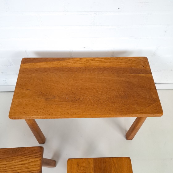 Vintage Brutalist Jaren 60/70 Eikenhout Nesting Tables – Bijzettafels, Wood (photo 9 of 9)