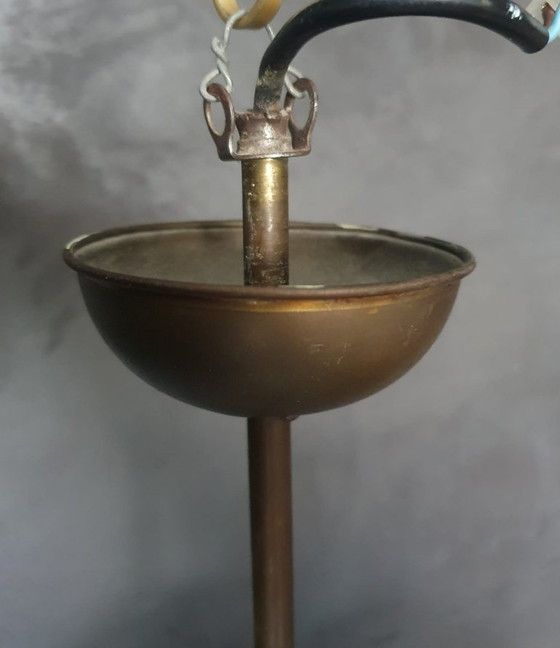 Image 1 of Lampe suspendue conique en verre Vintage Art Deco avec fixation