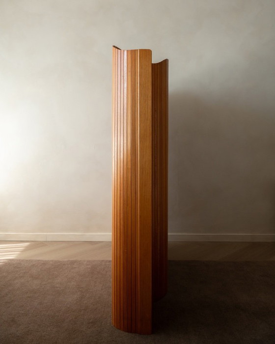 Image 1 of Vintage French Art Deco Pine Tambour Room Divider by Jomain Baumann for Baumann, 1930s