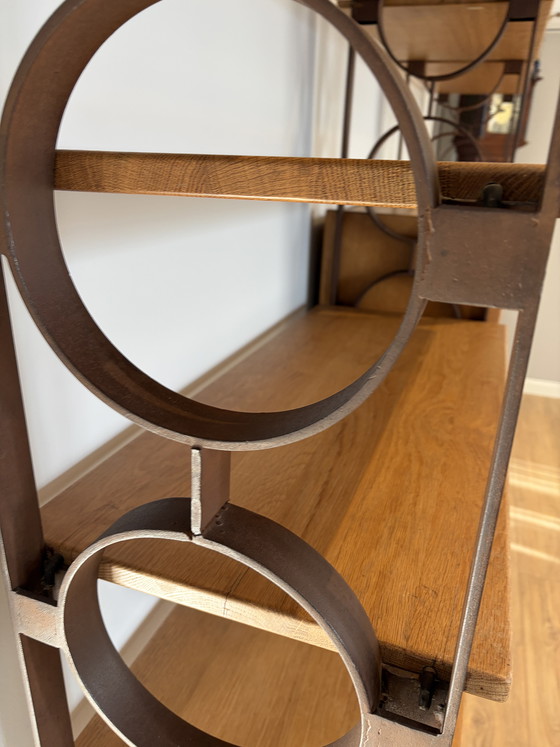 Image 1 of Oak with steel uprights cheese cabinet brutalist bookcase