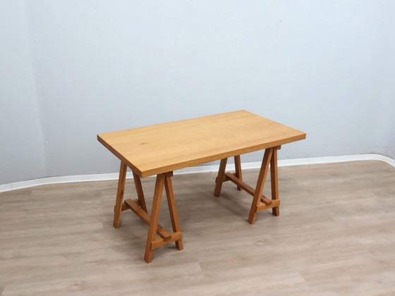 Image 1 of Schreibtisch aus massivem Buchenholz mit Lederstühlen, Italien 1970