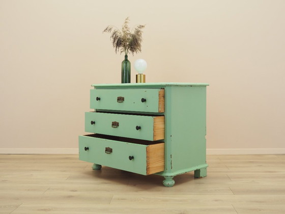 Solid pine chest of drawers painted green, three drawers, Denmark 1950s – Wood (photo 4 of 16)