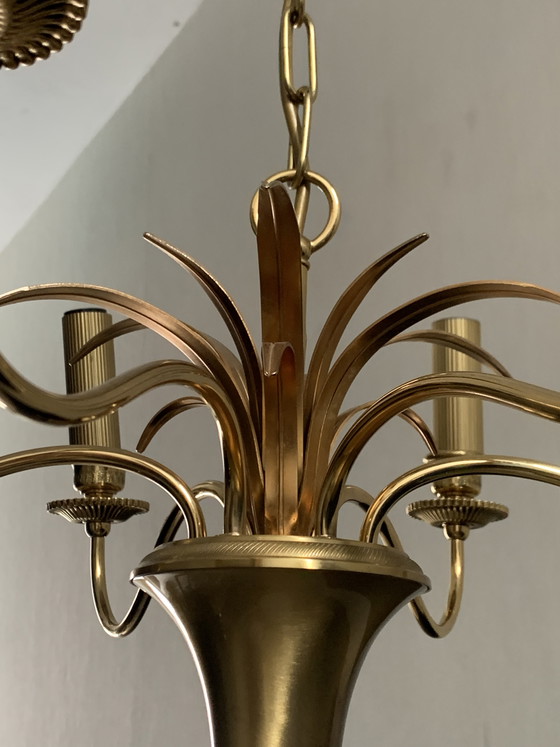 Image 1 of Lámpara de araña estilo Hollywood Regency de latón con forma de palmera, de SA Boulanger, Bélgica, década de 1970.