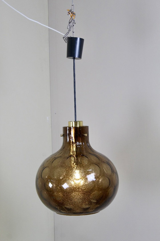 Image 1 of Lampada a sospensione in vetro fumé dal design vintage