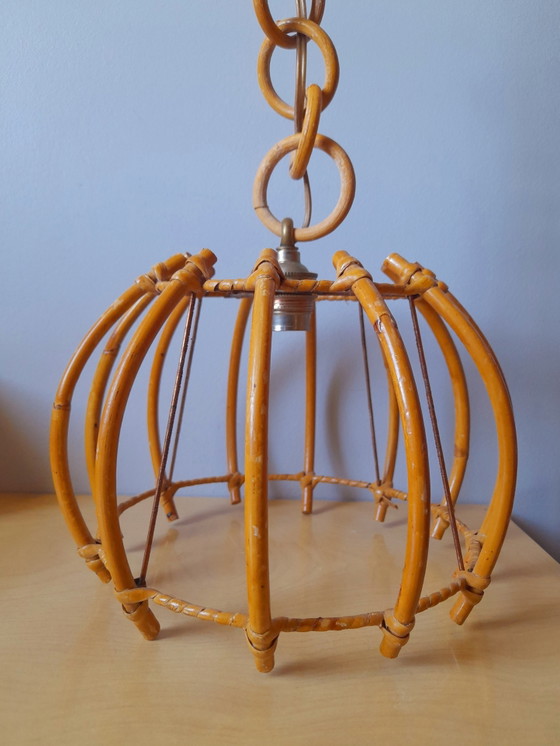 Image 1 of Rattan-Pendelleuchte im Stil von Louis Sognot, 1960