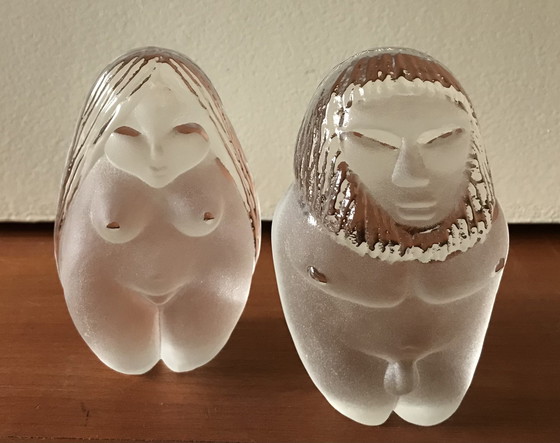 Image 1 of 2 beeldjes Adam en Eva van kristal 