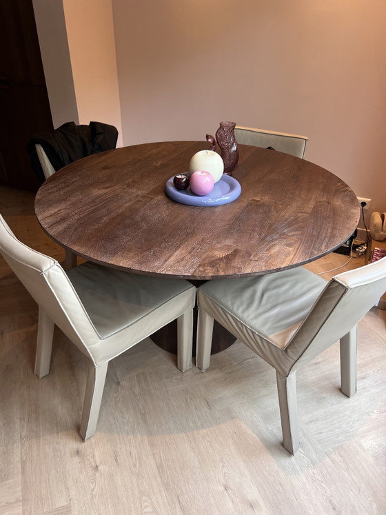 Image 1 of Walnut wood round dining table