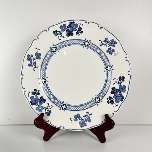 Set van 6 Terre de Fer KG Lunéville platte borden, model "Jane", blauw, 1890-1915