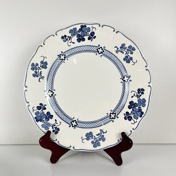 Image 1 of Set van 6 Terre de Fer KG Lunéville platte borden, model "Jane", blauw, 1890-1915
