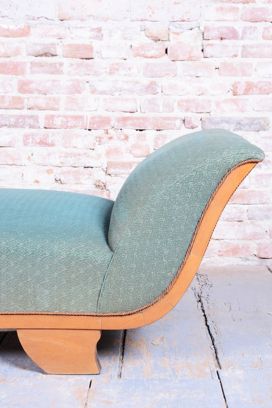 Gerestaureerde art-deco bank, beukenhout, herleefd Pools, Tsjechisch, jaren 1920 – Chaises longue, Textile (photo 4 of 9)