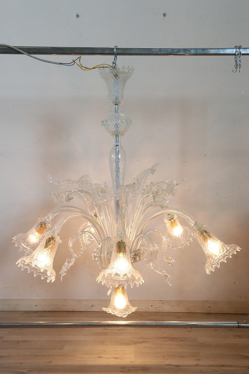 Lustre en verre de Murano transparent, années 1980