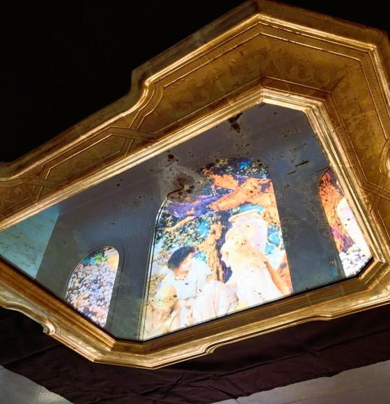 Image 1 of Miroir italien antique Julklapp Christmasgift avec feuille d'or – Pièce unique faite main