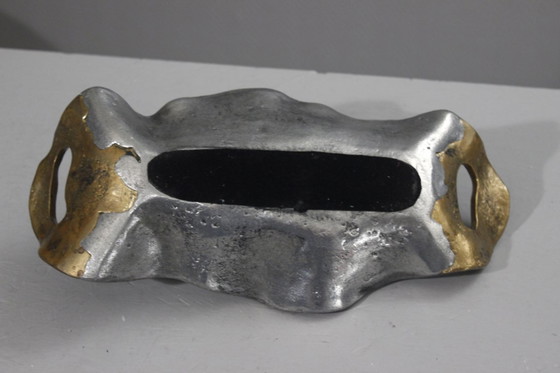 Image 1 of David Marshall Art3 design - Sculptural fruit bowl in aluminum & brass, 1980s