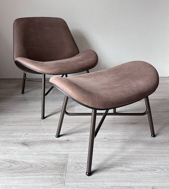Fauteuils design Pode Nihan avec pouf, Bois, Cuir, Marron, Modern (photo 11 sur 11)
